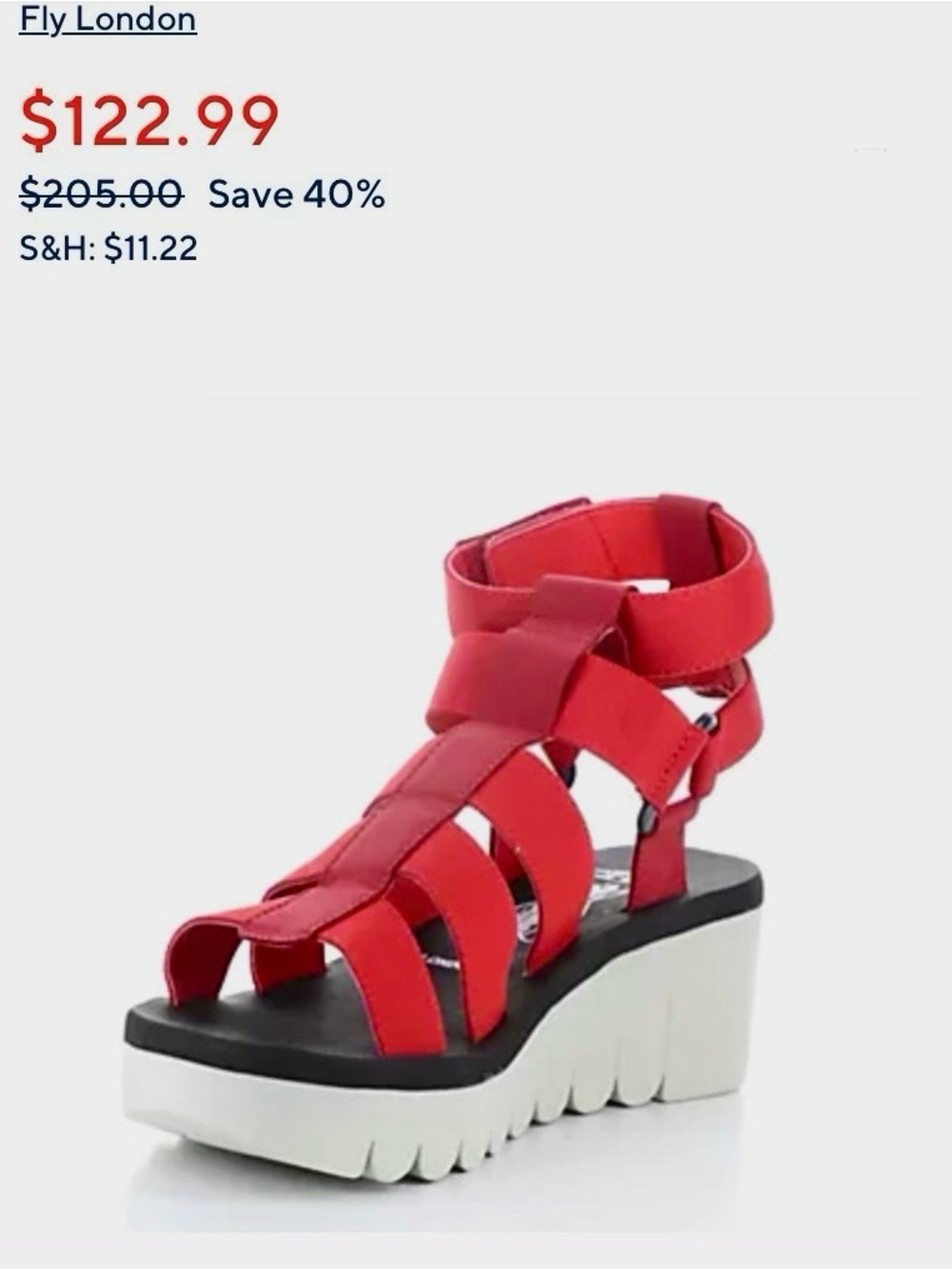 Fly London Yufi Platform Wedge Heel Gladiator Sandals Red Sporty Size 41 10 - Picture 2 of 16